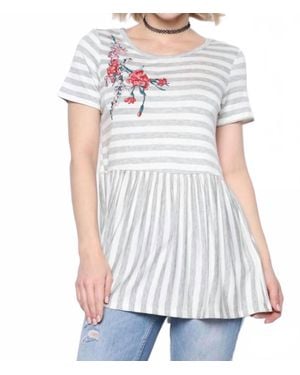 First Love Striped Tunic With Flower - White