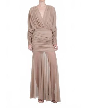 NonChalant Label Luca Ruched Mesh Maxi Skirt - Natural