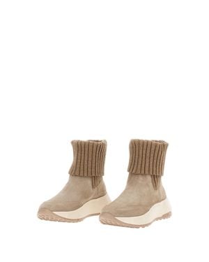 Hogan Chelsea Boots With Ribbed Wool-Blend Knit Shaft - Natural