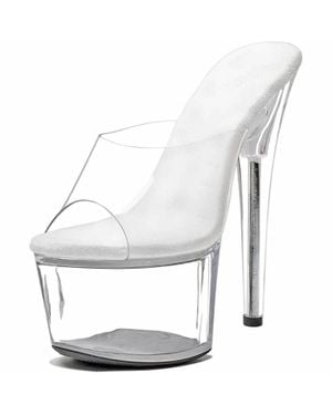 WUXIN H & P Platform Heel Open Toe Slide On High Heels Shoes - White