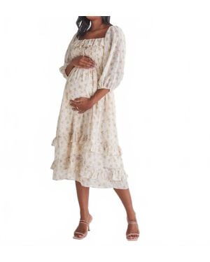 ANGEL MATERNITY Daisy Romantic Maternity Baby Shower Dress - Natural
