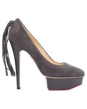 Charlotte Olympia Dark Horse Tassel Tail Suede Platform Pumps Eu37.5 - Gray