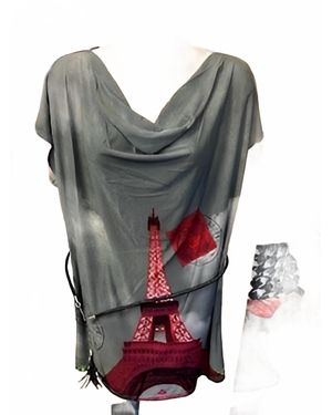 Paris Paris Belted Cowl Neck Tunic Top - Gray