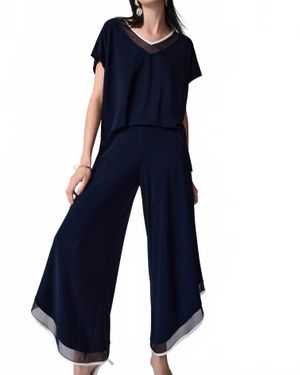 Joseph Ribkoff Mesh Insert Wide Leg Jumpsuit - Blue