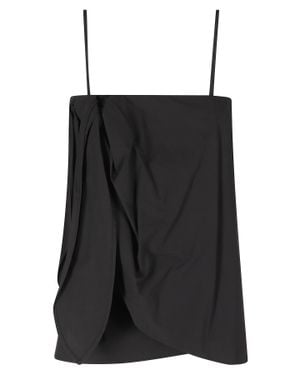 Isabelle Blanche Adjustable-Bow Back-Zipper Cotton Tank Top - Black