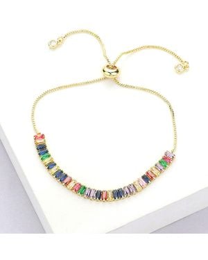 Fashnzfab Stainless Steel Baguette Cz Stone Tennis Chain Pull Tie Adjustable Bracelet - Metallic