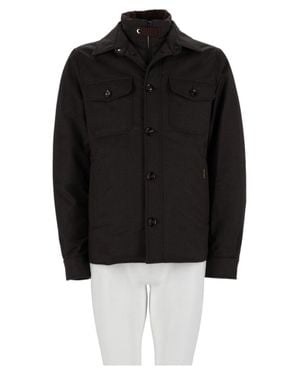 Moorer Dark Cashmere Structured Collar Jacket - Black