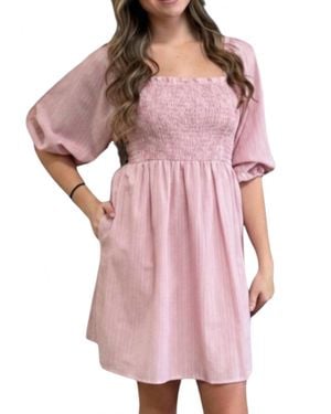 Bibi Square-Neck Smocked Stripe Dress - Pink