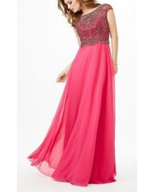 Jovani Cap Sleeve Beaded Bodice Gown - Pink