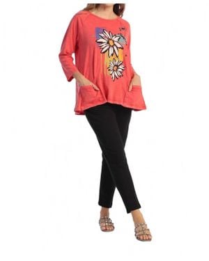 Jess & Jane Twins Mineral Washed Patch Pocket Cotton Top - Red