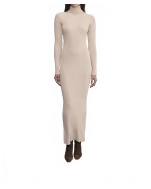Enza Costa Silk Sweater Rib Ankle Turtleneck Dress - Natural