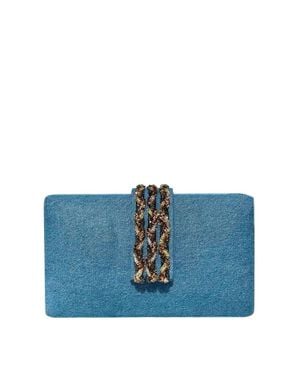 Simitri Braided Fringe Clutch - Blue