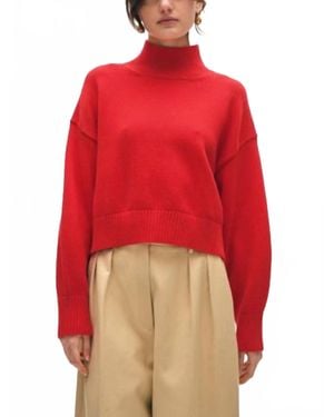 White + Warren Organic Cotton Cropped Standneck Sweater - Red