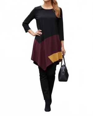 Diva USA Colorblock Asymmetrical Hem Knit Tunic - Black