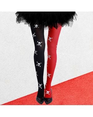 TRUEDAMES Skull Patterned Two Tone Halloween Costume Tights - Red