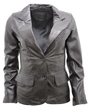 Infinity Leather 2 Button Leather Blazer Jacket-Newport - Gray