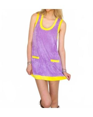 Karlie Solid Colorblock French Terry Scoop Dress - Purple