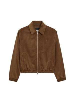 Ami Paris Cropped Boxy Corduroy Jacket With Embroidered Logo - Brown