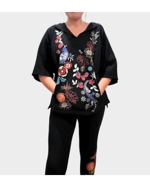 Johnny Was Cora Hooded Short Sleeve Sweatshirt - Black