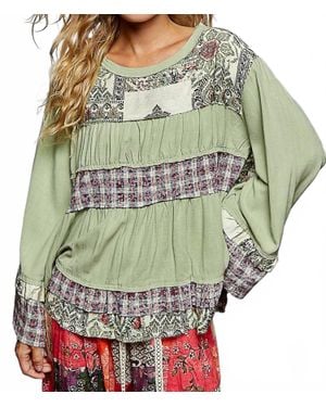 Pol Relaxed Fit Print Plaid Full Sleeve Top - Green