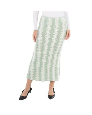 Jil Sander Ladies Acid Chenille-Trimmed Striped Cotton-Blend Midi Skirt - Green