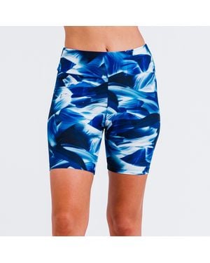 Calypsa High Waisted Mid-Thigh Swim Shorts - Blue