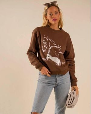 Care Tucker 90's Baggy Embroidered Sweatshirt - Brown