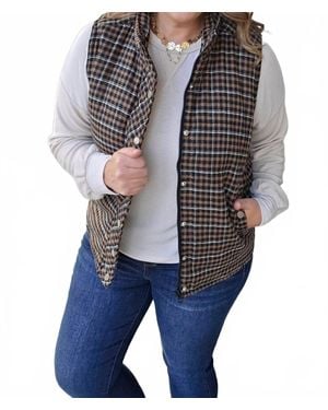 Staccato Plaid Snap Zipper Vest - Gray