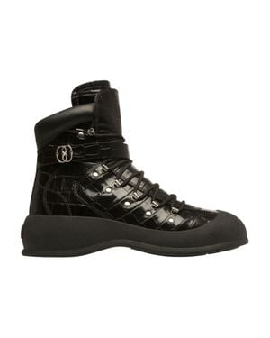 Bally Clyff Crocodile Embossed Leather Boots - Black