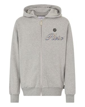 Philipp Plein Zip Hoodie Signature Embroidery - Gray