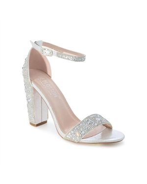 De Blossom Collection Celina-29A Shimmer/Rhinestone Ankle Strap Heel - Gray