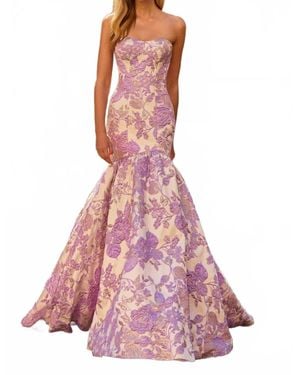 Sherri Hill Floral Brocade Strapless Prom Dress - Pink