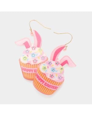 Fashnzfab Resin Happy Easter Message Bunny Cupcake Dangle Earrings - Pink