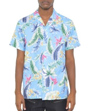 TRUEDAMES Short Sleeve Floral Button Down Shirt - Blue