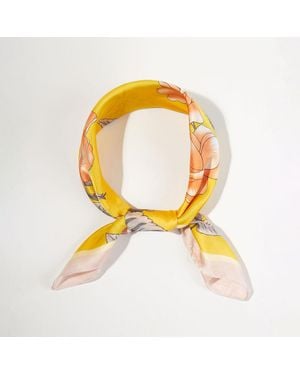 TRUEDAMES Floral Garden Printed Square Silky Satin Bandana Scarf - Yellow