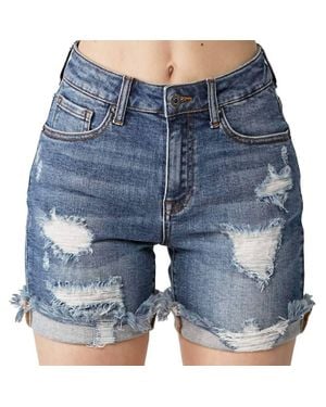 Risen Distressed Cuffed Shorts - Blue