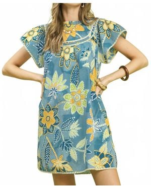 Umgee Mix Abstract Print Dress - Blue
