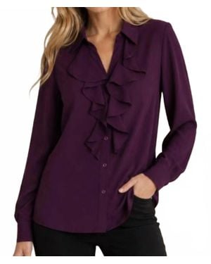 Calvin Klein Ruffle Front Long Sleeve Blouse - Purple