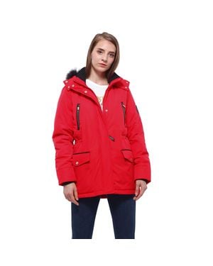 Rokka&Rolla Winter Coat With Faux Fur Hood Parka Jacket - Red