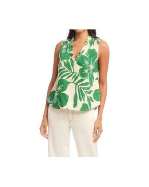 Karen Kane Shayla Sleeveless Ruffle Trim Top - Green