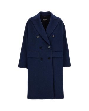 Alberto Biani Double-Breasted Wool Coat - Blue