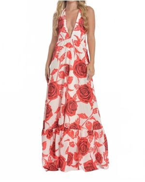 Steffany Milano Romantic Rose Print Dress - Red