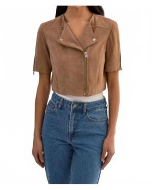 Lamarque Kirsi Suede Short Sleeve Cropped Jacket - Blue