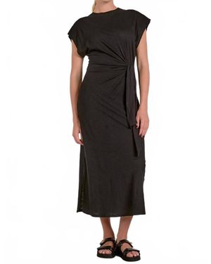 Elan Cap Sleeve Midi Dress With Side Tie - Black