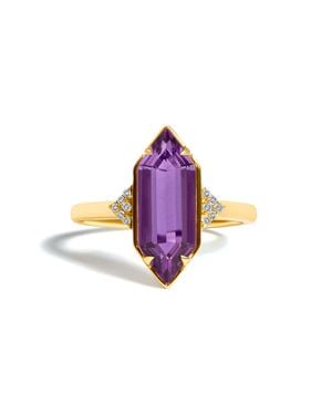 Haus of Brilliance 10K Hexagon Amethyst And Diamond Accent Geometric Ring - Purple