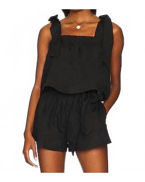 Something Navy Tie Shoulder Top - Black