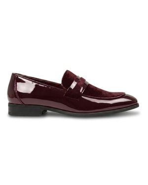 TruClothing Loafers Slip On Velvet Detailed Patent Formal Shoe - Red