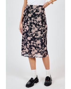 Sadie & Sage Floral Mesh Midi Skirt - Black