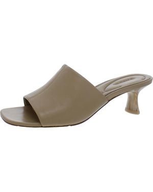 Vince Palmar Slide Leather Square Toe Kitten Heels - Brown