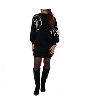 EsQualo Tape Flower Mini Dress - Black